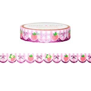 Gingham Strawberry Scallop diecut washi tape with pink foil