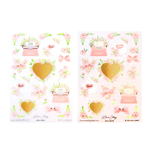 Love Story Deco Planner Stickers with gold foil finish