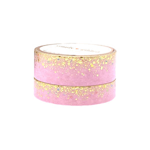 Pastel Pink Gumdrop Stardust washi tape set with holographic glitter foil