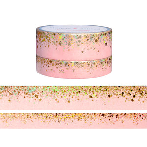 Pink Stardust foil washi tape set with light gold holographic foil accents