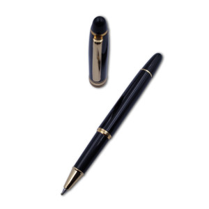 Classic Black Metal Rollerball Pen Gold Trim