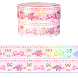 Valentine's Fair Isle Bows and Roses set of 2 with rose gold foil