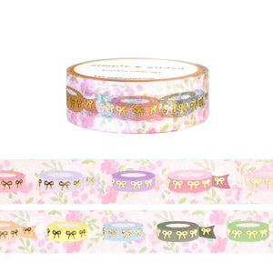 Floral Washiception tape roll with light gold foil border
