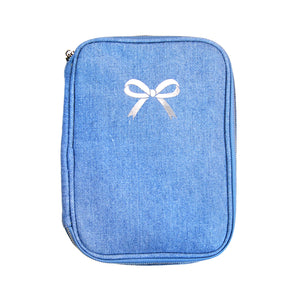 Denim Deluxe Zip Storage Pouch with silver hardware