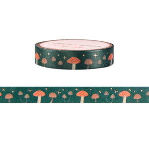 Botanique Mystique Mushroom narrow washi tape with rose gold foil