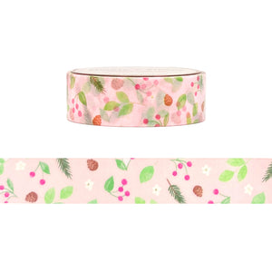 Camp Sunrise Pine and Berries washi tape roll with light gold foil